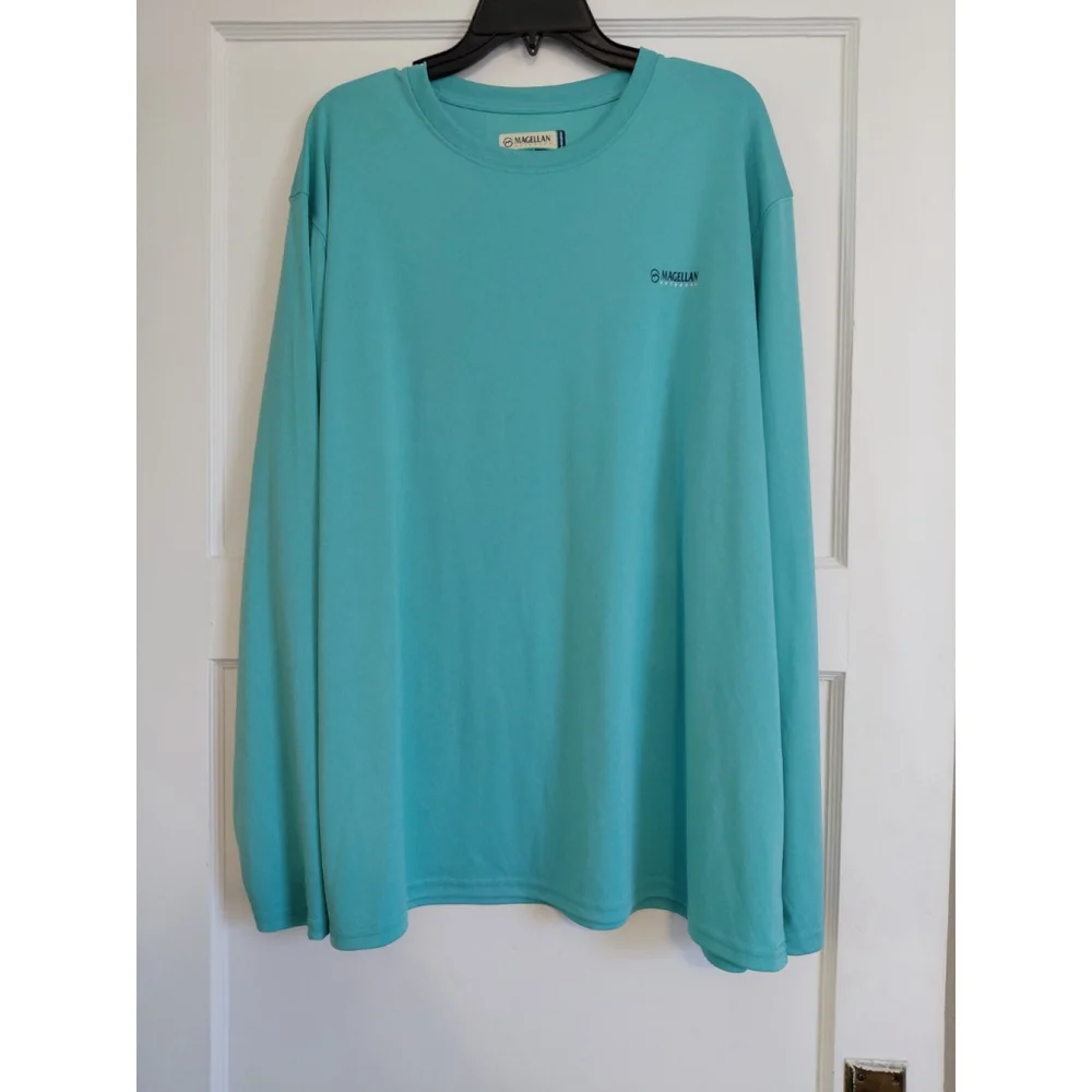 Mens 2XL Magellan Long Sleeve Dri Fit Fishing Gear Teal Moisture Wicking Shirt - Picture 1 of 4